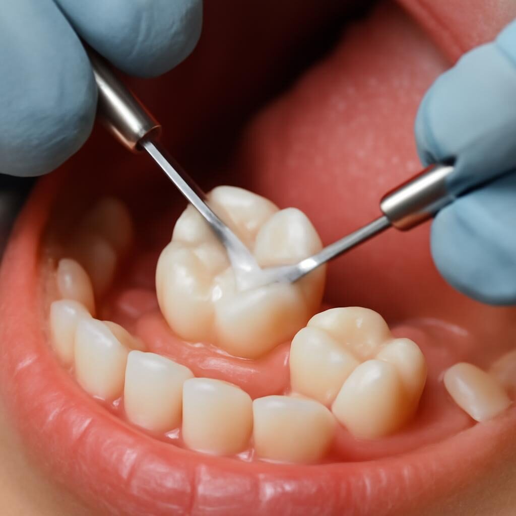 Dentiste appliquant un composite blanc pour restaurer une dent après carie