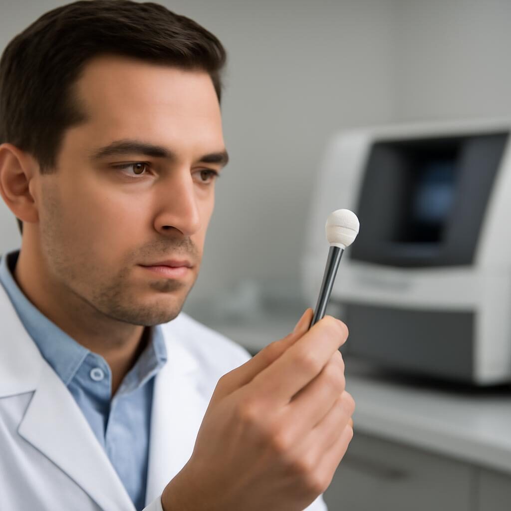 Prothésiste examinant une couronne zircone en laboratoire dentaire