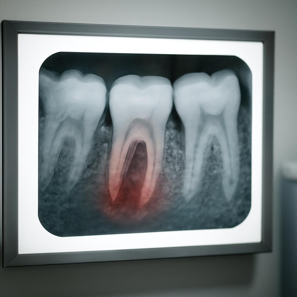 Radiographie dentaire montrant des racines infectées nécessitant une dévitalisation