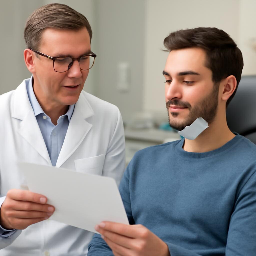 Patient recevant des conseils post-extraction de son dentiste