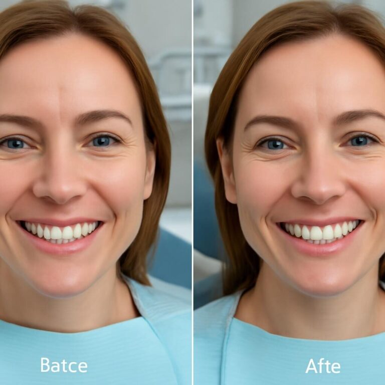 Facettes dentaires en céramique — sourire avant et après traitement esthétique