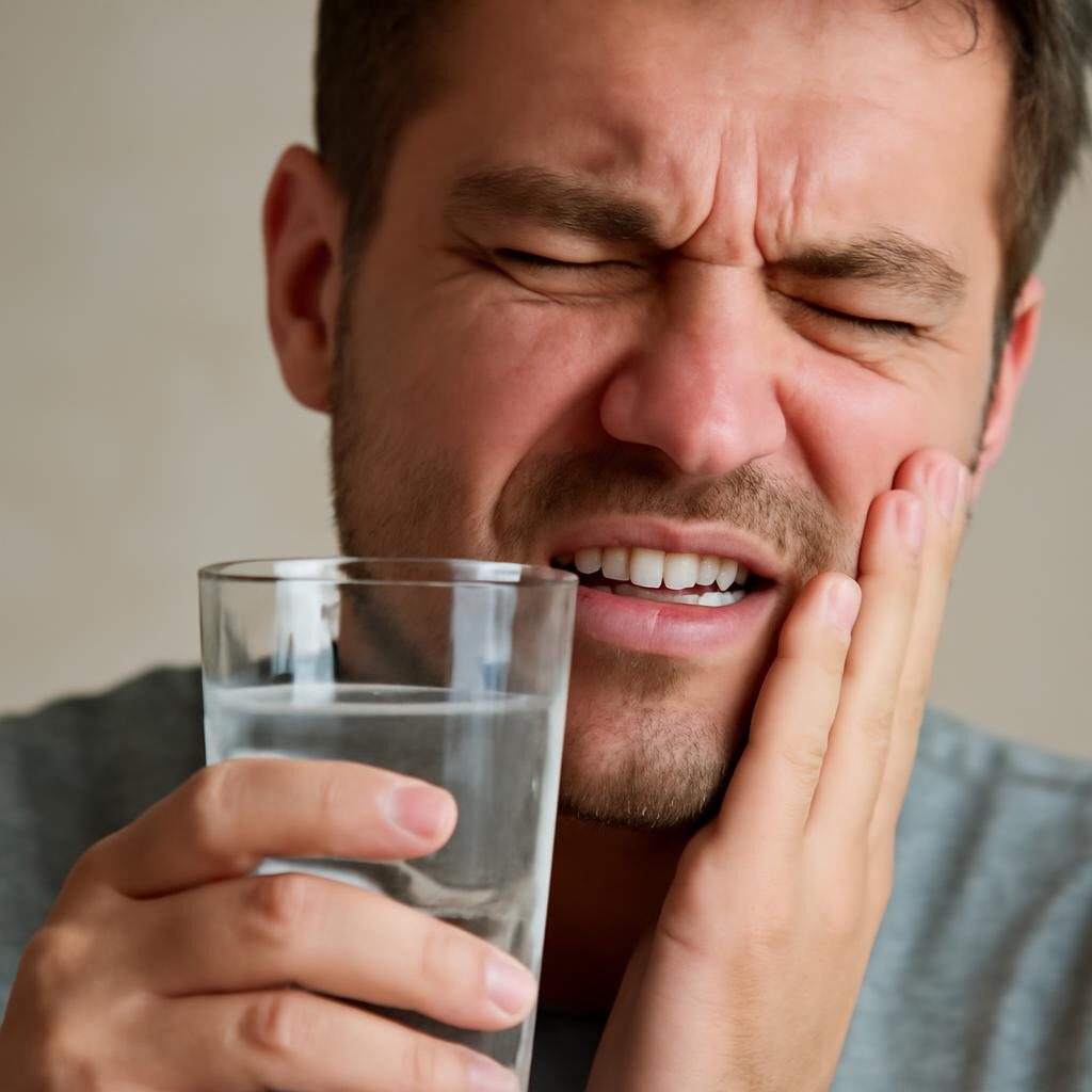 Personne grimançant de douleur due à la sensibilité dentaire en buvant une boisson froide