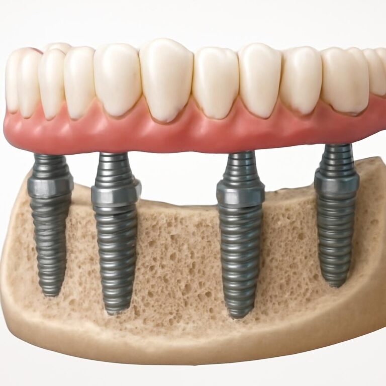 All-on-4 : quatre implants dentaires soutenant une prothese complete fixe