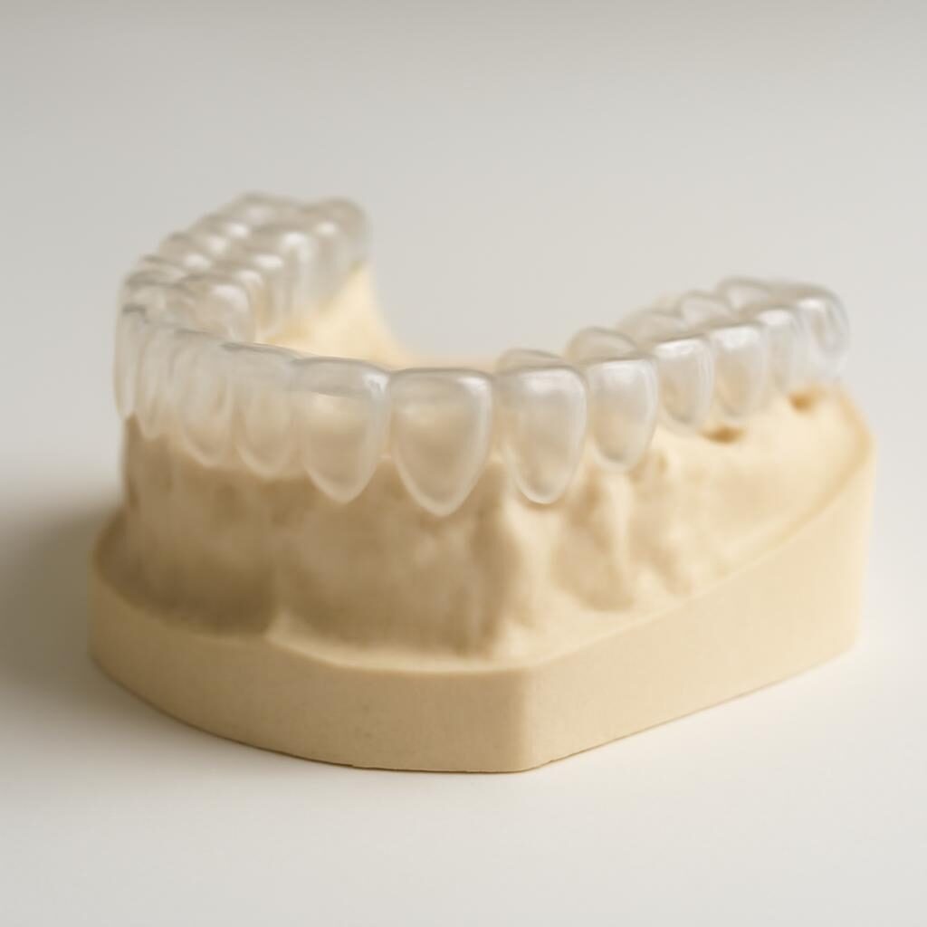 Gouttière occlusale transparente posée sur modèle dentaire