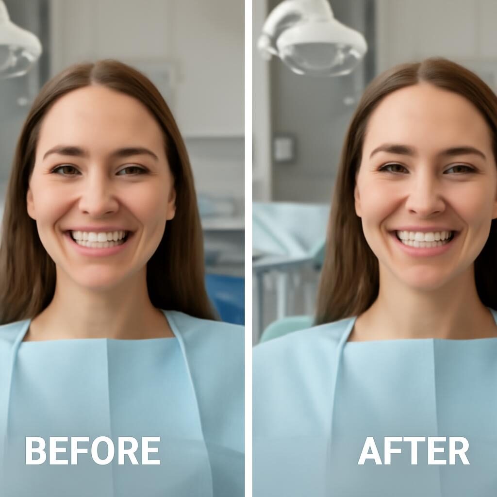 Sourire éclairci après traitement dents jaunes au cabinet
