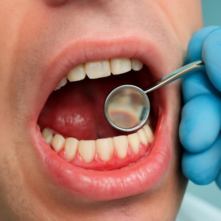 Gencives qui saignent examinées par un dentiste en cabinet