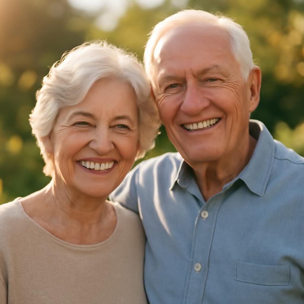 Couple senior souriant après pose d'implants dentaires