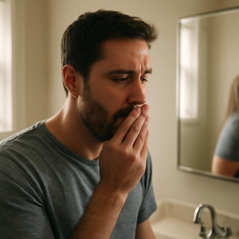 Mauvaise haleine : auto-évaluation matinale dans la salle de bain