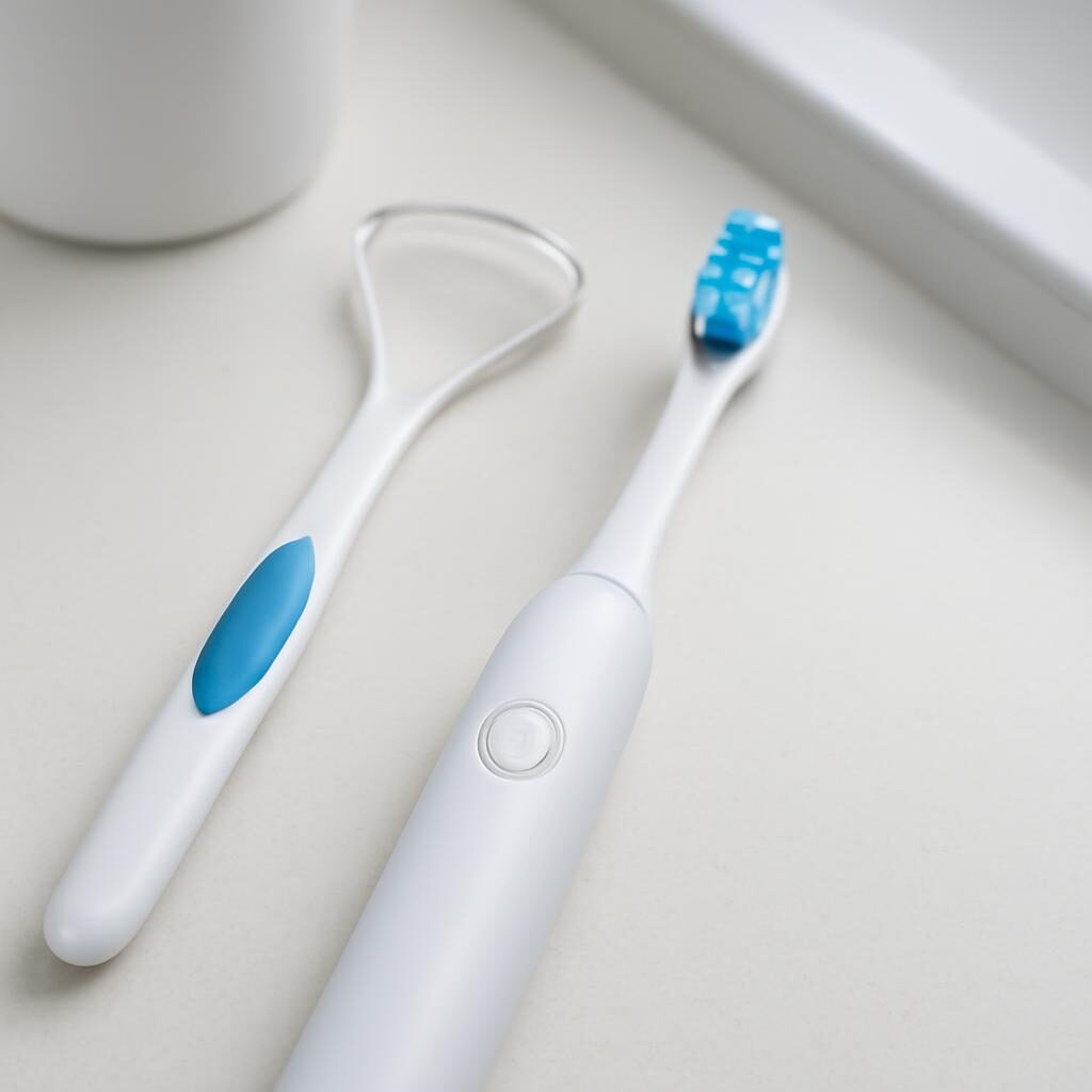 Gratte-langue et brosse électrique pour combattre l'halitose