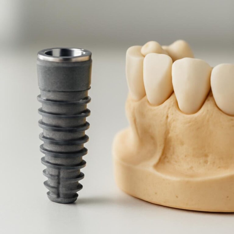 Ostéointégration implant : fixation titane sur modèle de mâchoire