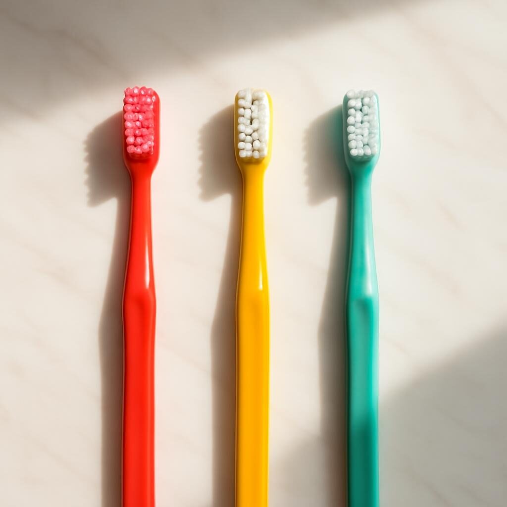 Trois brosses à dents souple médium dure côte à côte