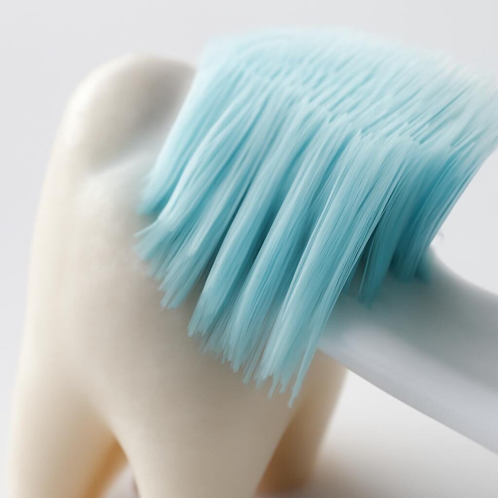 Poils souples de brosse à dents en gros plan contre une dent