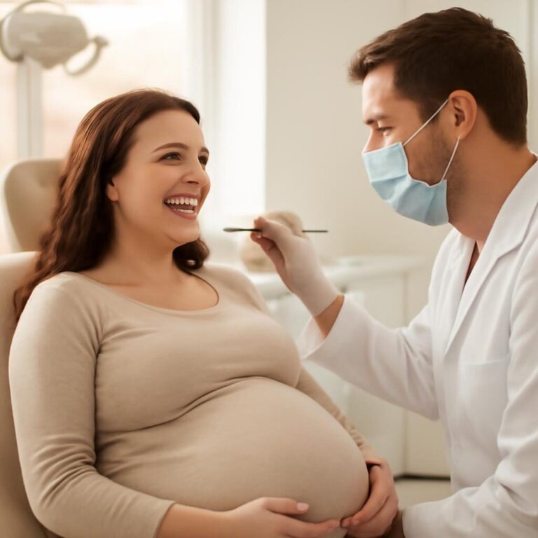 Soins dentaires grossesse : femme enceinte en consultation chez le dentiste